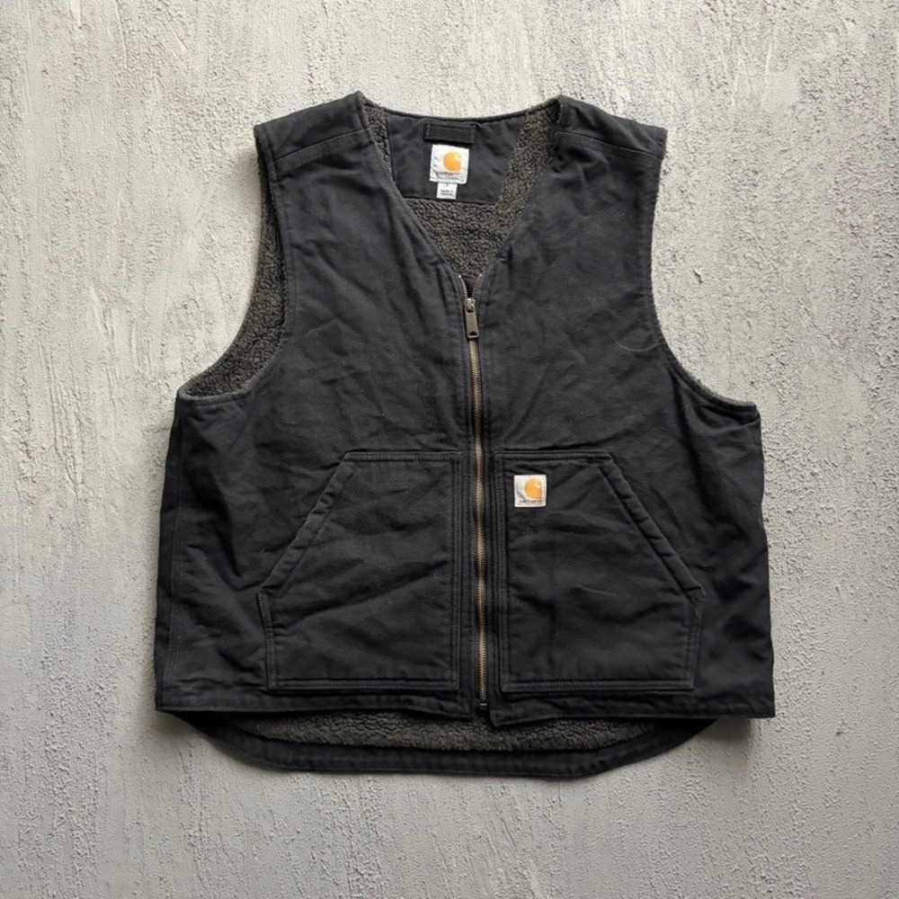 Vintage Carhartt Vest Large Black 2000s Sherpa Lined Canvas Workwear